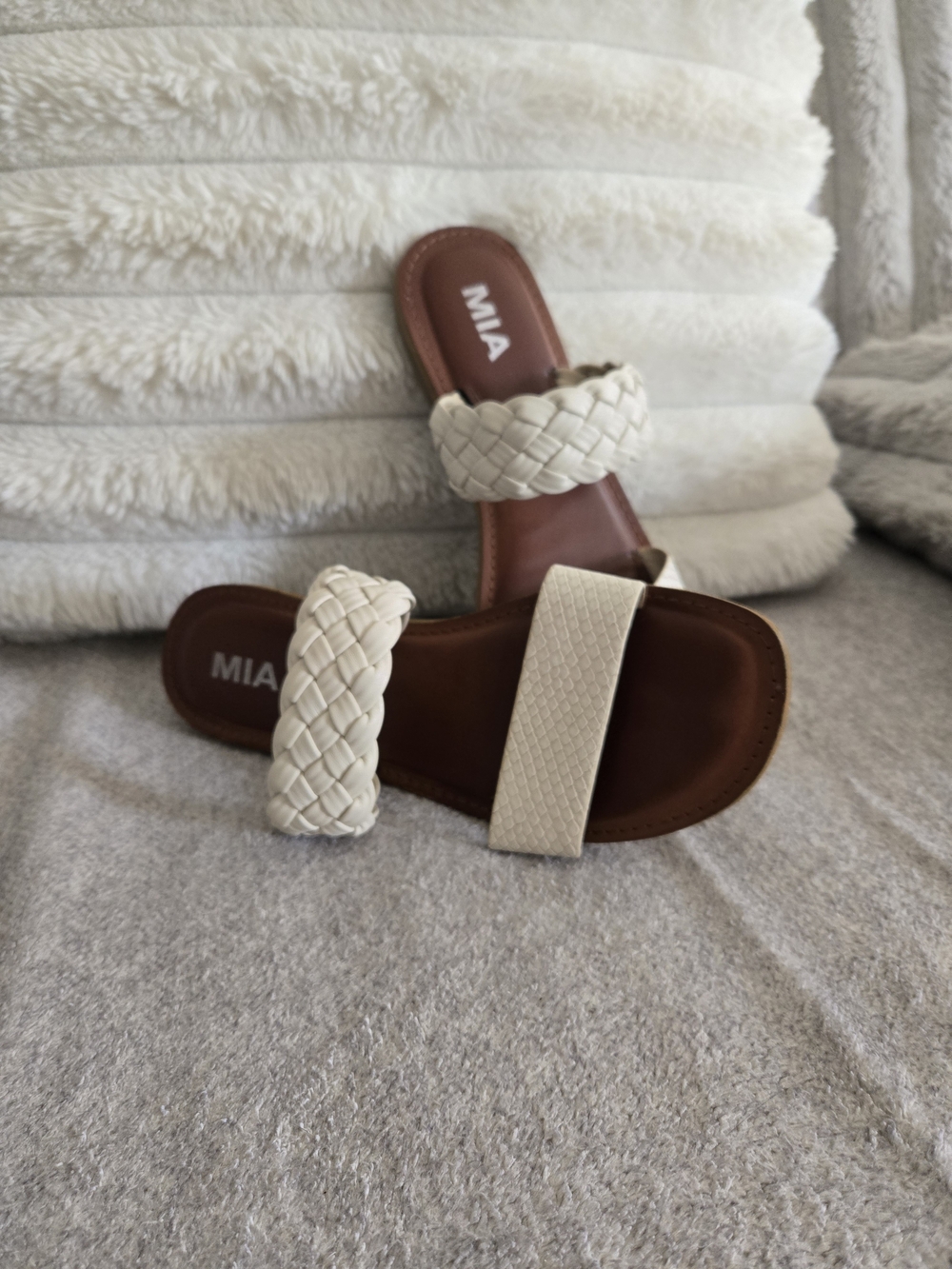MIA Kina Cream Braided Double Strap Slides 8M